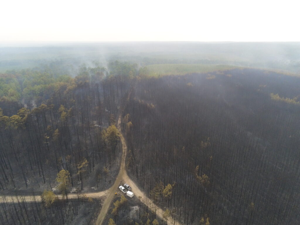 Aerial photo of charred earth in Texas