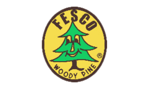 Mathis Plow Logo, says "FESCO Woody Pine" around a tree with a human-like face